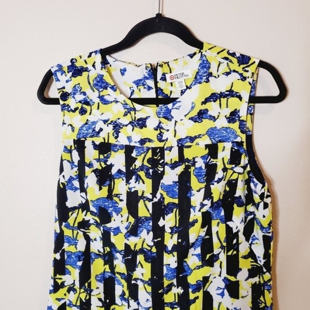 Peter Pilotto Target Yellow Blue white black striped Flower drop waist dress - Picture 4 of 7
